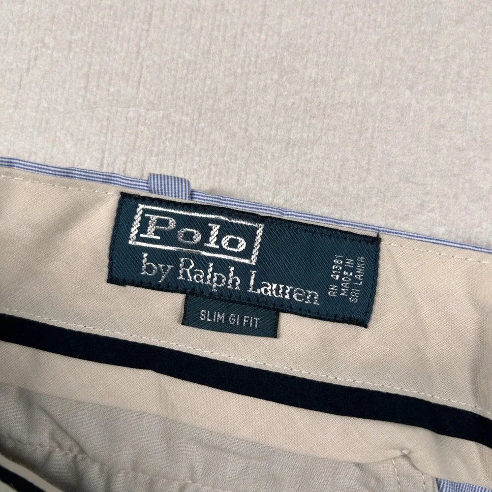 Polo Ralph Lauren Shorts Mens 35 Blue Slim GI Fit Cotton Lightweight Pinstripe